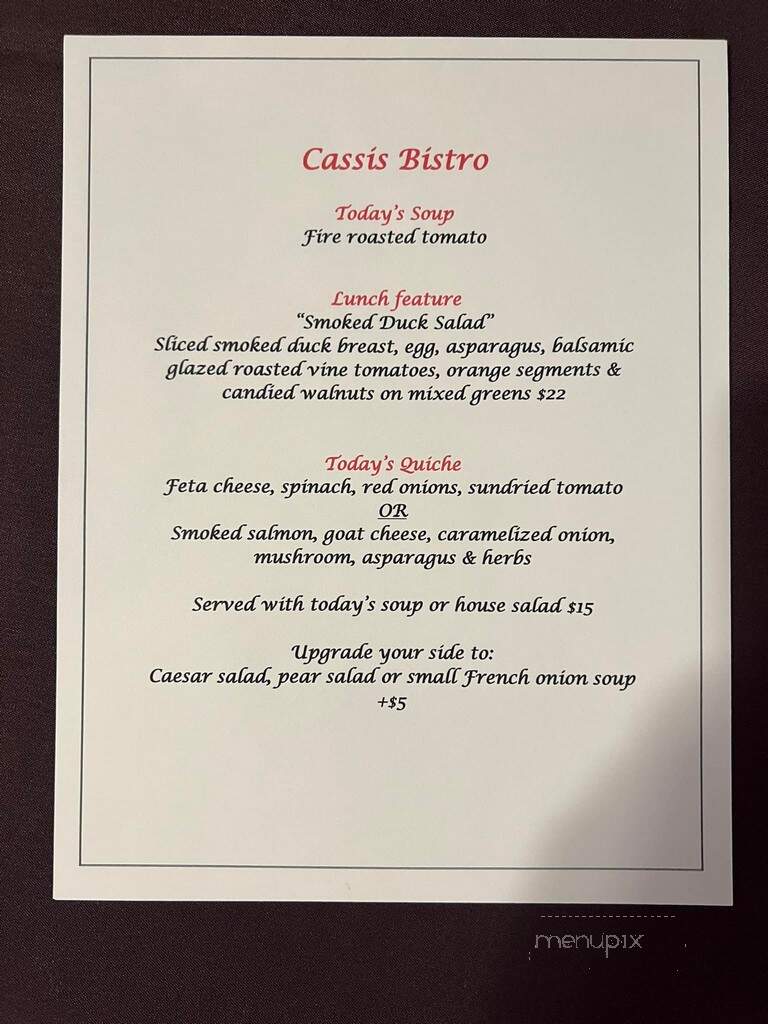 Cassis Bistro - Smith-Ennismore-Lakefield, ON menu_pic