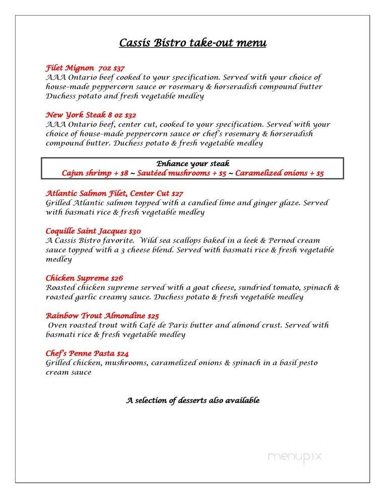 Cassis Bistro - Smith-Ennismore-Lakefield, ON menu_pic