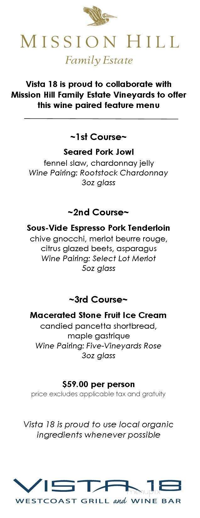Vista 18 Restaurant-Martini & Wine Bar - Victoria, BC menu_pic