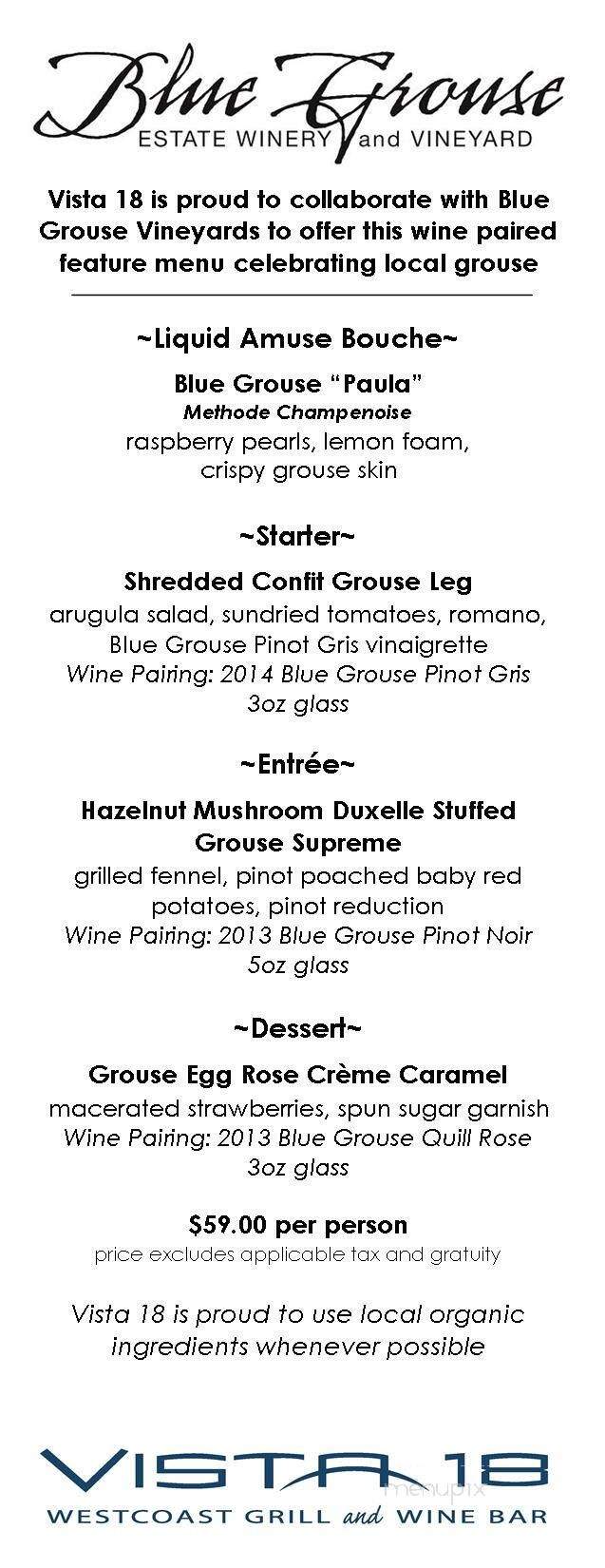 Vista 18 Restaurant-Martini & Wine Bar - Victoria, BC menu_pic
