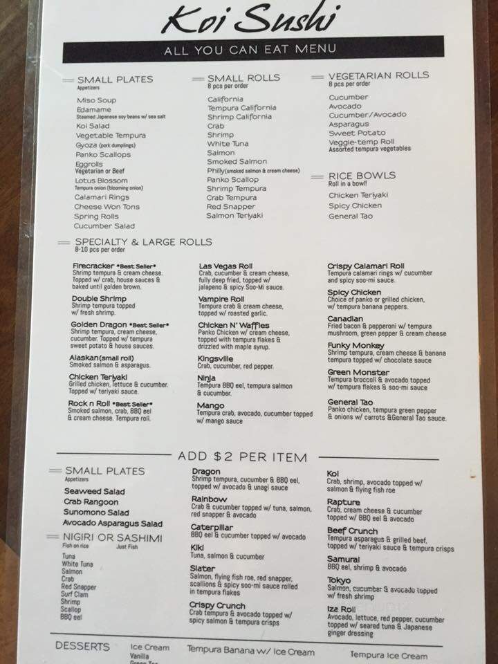 Koi Sushi & Japanese Cuisine - Kingsville, ON menu_pic