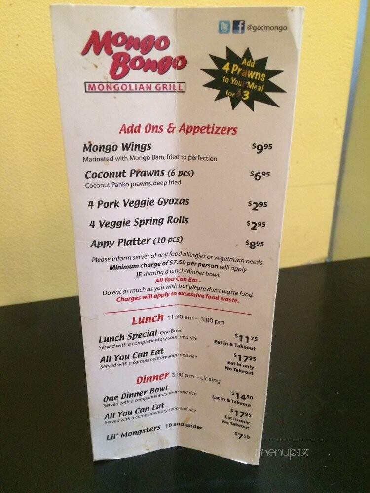Mongo Bongo Mongolian Grill - New Westminster, BC menu_pic