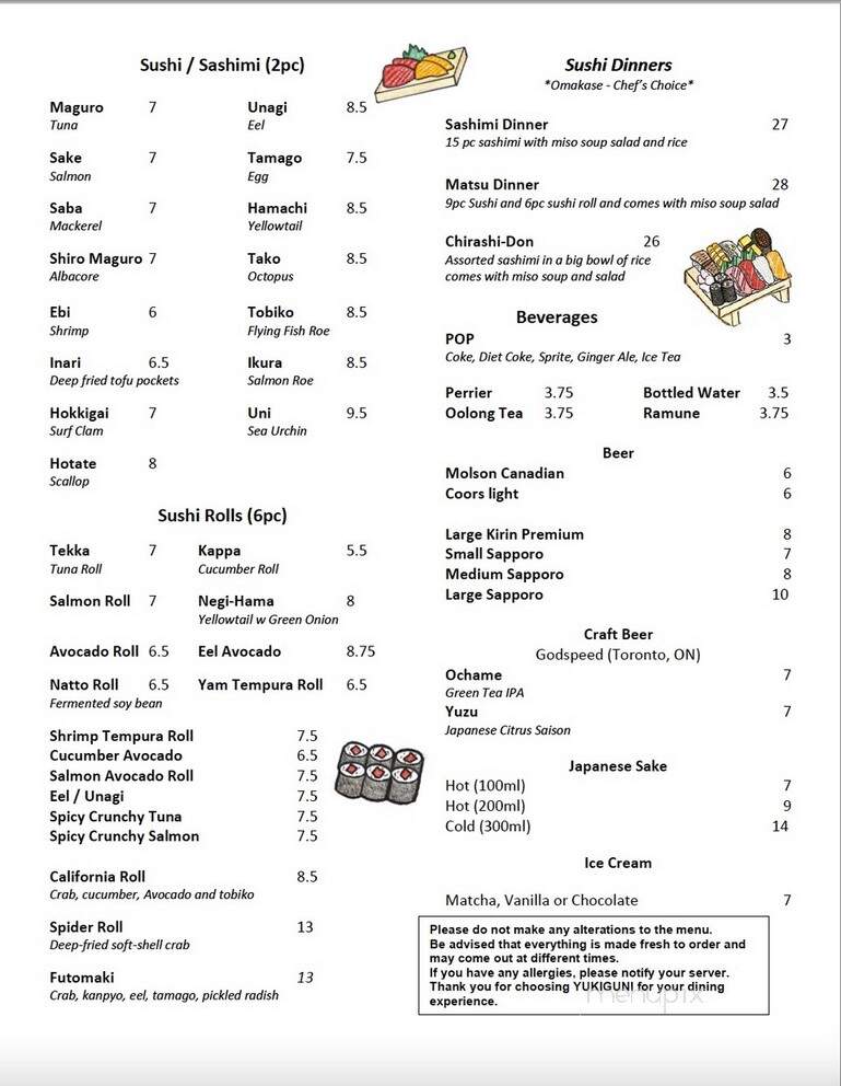 Japanese Restaurant Yukiguni - Niagara Falls, ON menu_pic