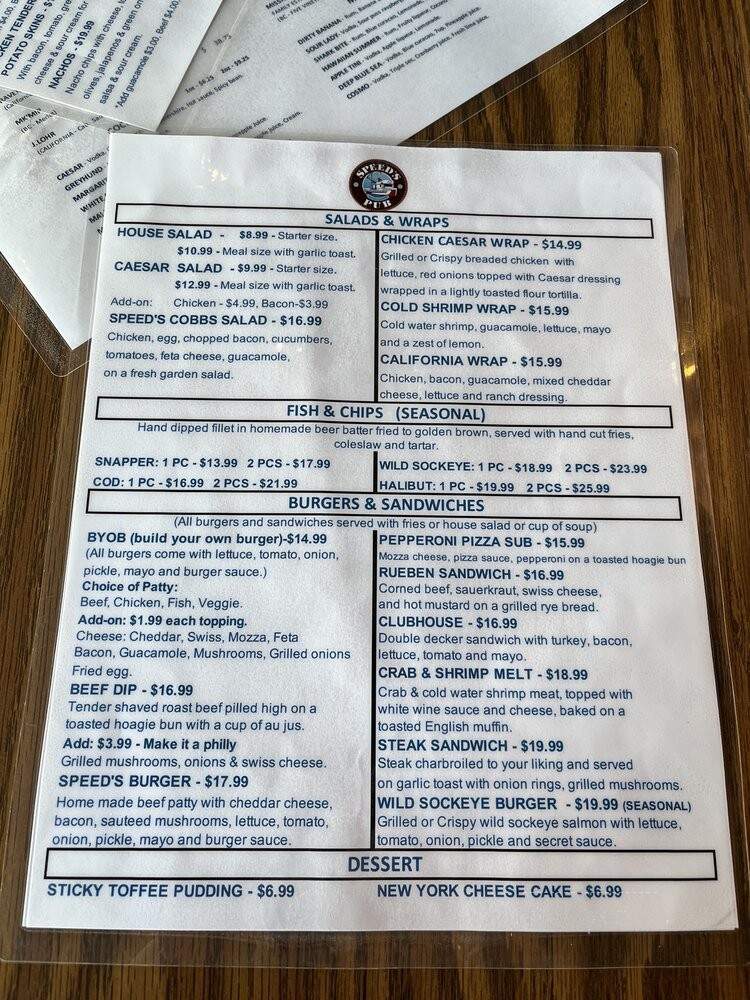 Speed's Neighbourhood Pub - Delta, BC menu_pic