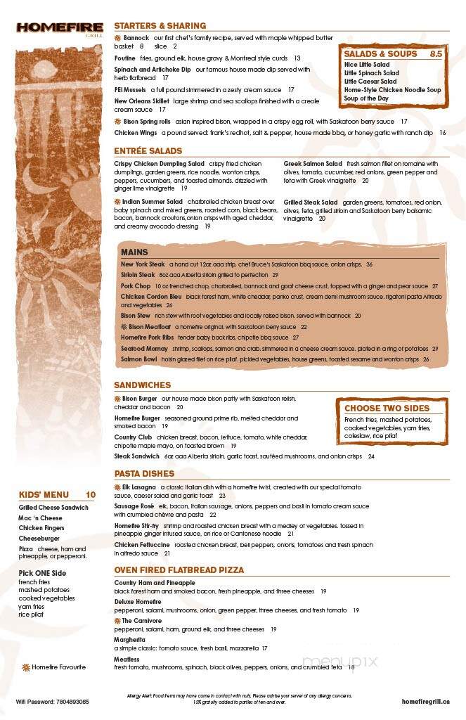 The Homefire Grill - Edmonton, AB menu_pic