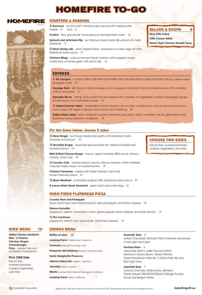 The Homefire Grill - Edmonton, AB menu_pic
