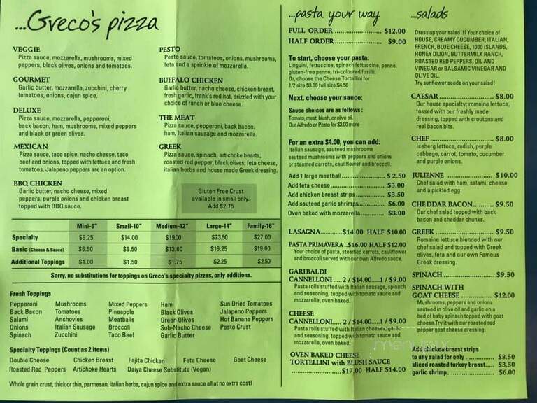 Greco's Pizza - North Bay, ON menu_pic