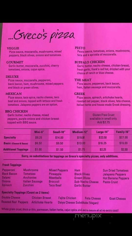 Greco's Pizza - North Bay, ON menu_pic