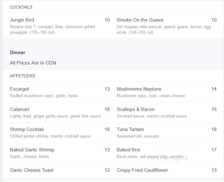 Keg Steakhouse & Bar - Hamilton, ON menu_pic