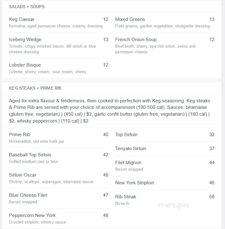 Keg Steakhouse & Bar - Hamilton, ON menu_pic