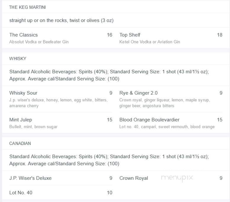Keg Steakhouse & Bar - Hamilton, ON menu_pic