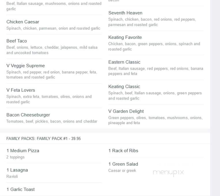 Keating Pizza - Central Saanich, BC menu_pic