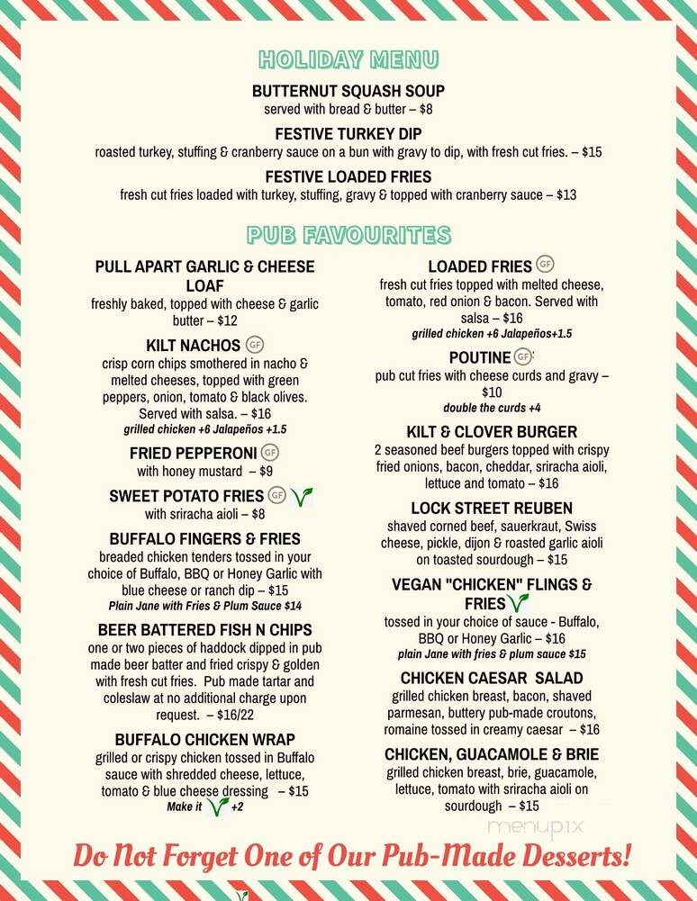 Kilt & Clover - Saint Catharines, ON menu_pic