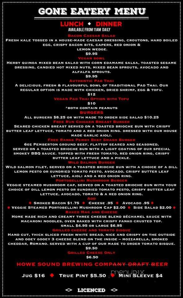 Gone Eatery - Whistler, BC menu_pic