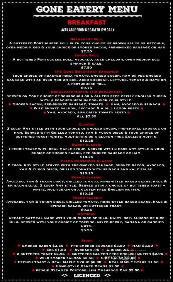 Gone Eatery - Whistler, BC menu_pic