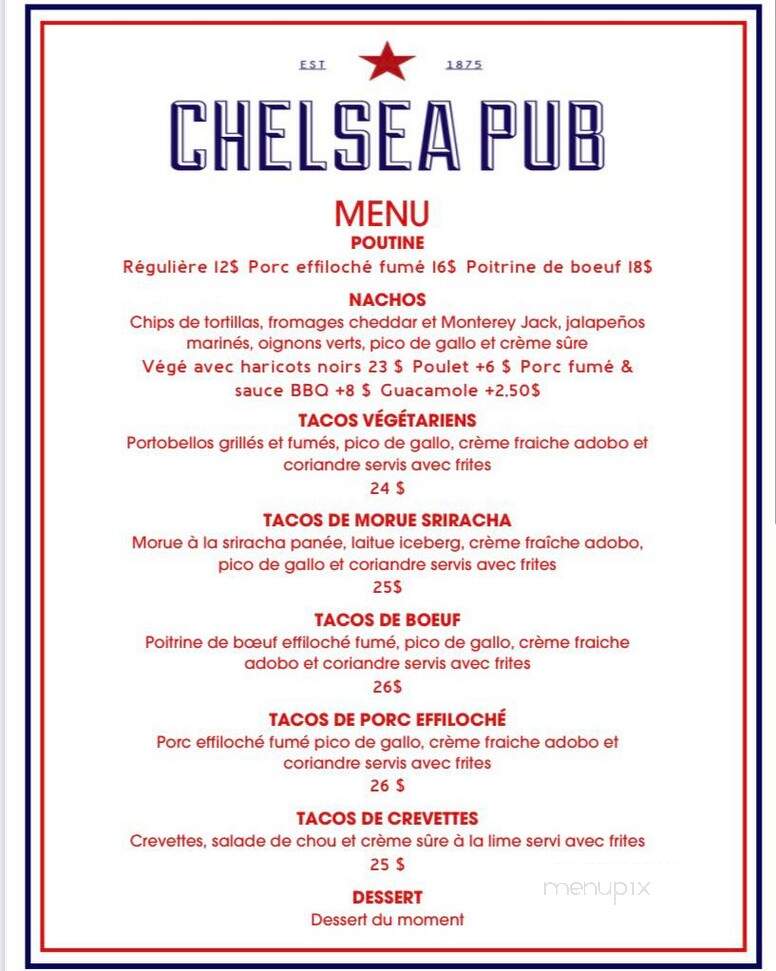 Chelsea Pub - Chelsea, QC menu_pic