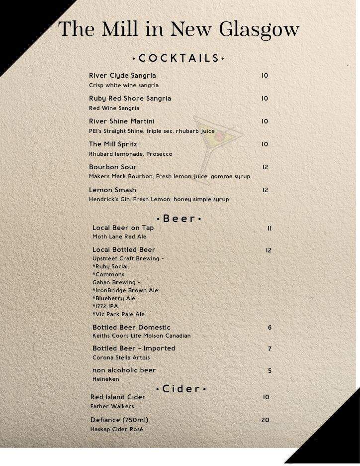 The Olde Glasgow Mill - Hunter River, PE menu_pic