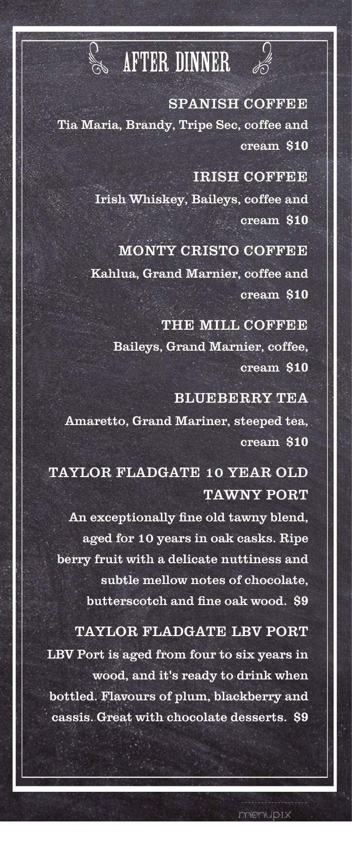 The Olde Glasgow Mill - Hunter River, PE menu_pic