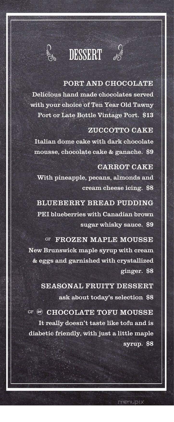 The Olde Glasgow Mill - Hunter River, PE menu_pic