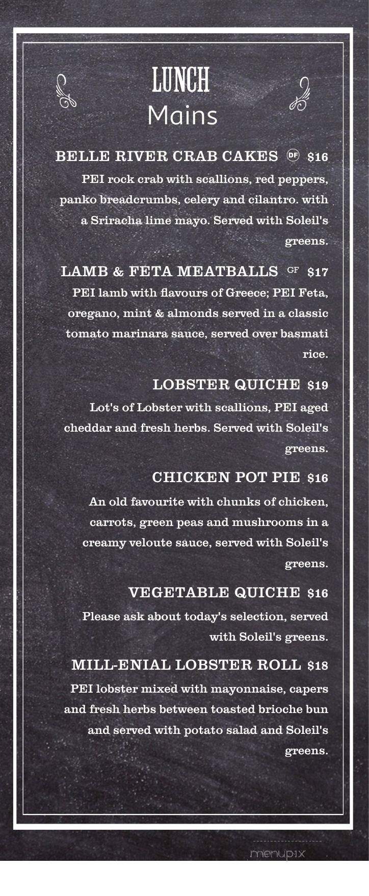 The Olde Glasgow Mill - Hunter River, PE menu_pic