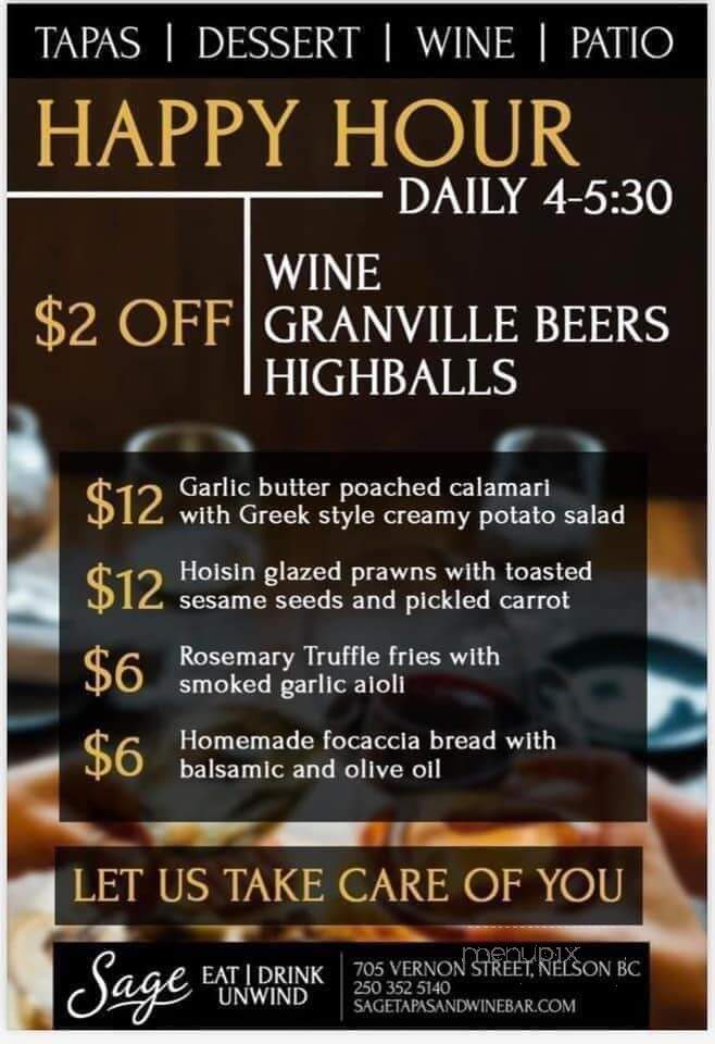 Sage Tapas & Wine Bar - Nelson, BC menu_pic