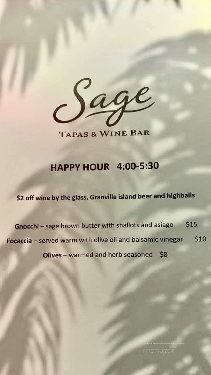 Sage Tapas & Wine Bar - Nelson, BC menu_pic