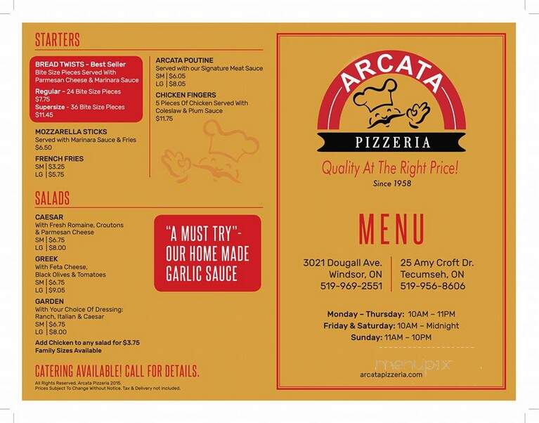 Arcata Pizzeria - Windsor, ON menu_pic