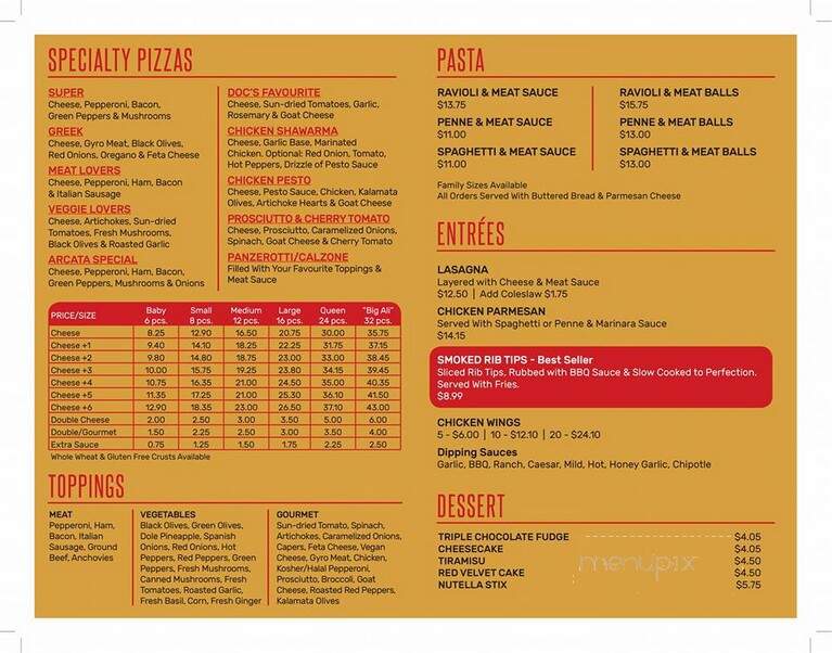Arcata Pizzeria - Windsor, ON menu_pic