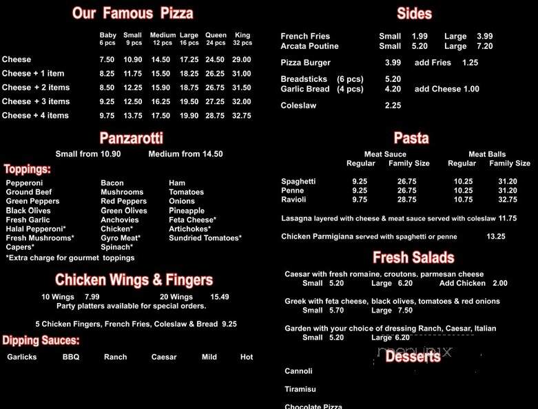 Arcata Pizzeria - Windsor, ON menu_pic