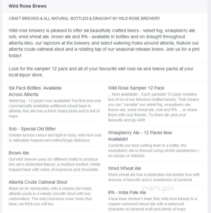 Wild Rose Brewery - Calgary, AB menu_pic
