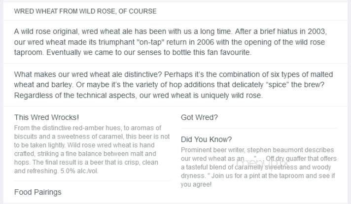 Wild Rose Brewery - Calgary, AB menu_pic