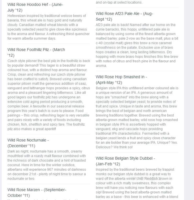 Wild Rose Brewery - Calgary, AB menu_pic