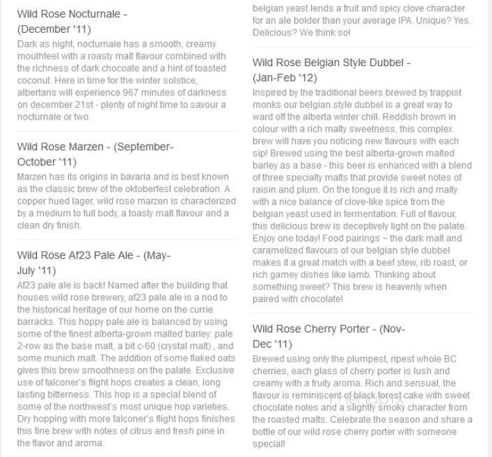 Wild Rose Brewery - Calgary, AB menu_pic