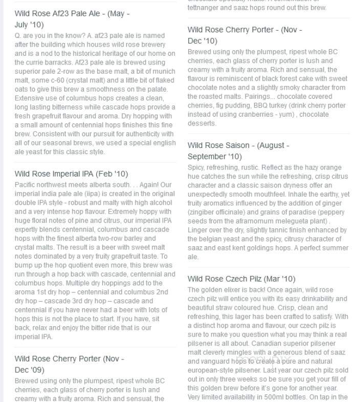Wild Rose Brewery - Calgary, AB menu_pic