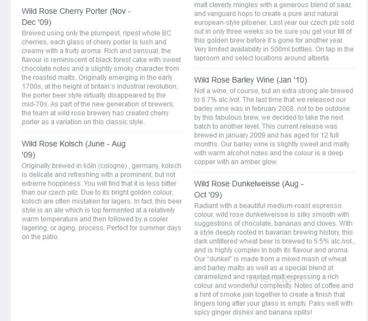Wild Rose Brewery - Calgary, AB menu_pic