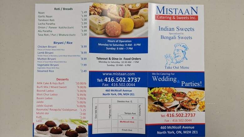 Mistaan Catering and Sweets. - Toronto, ON menu_pic
