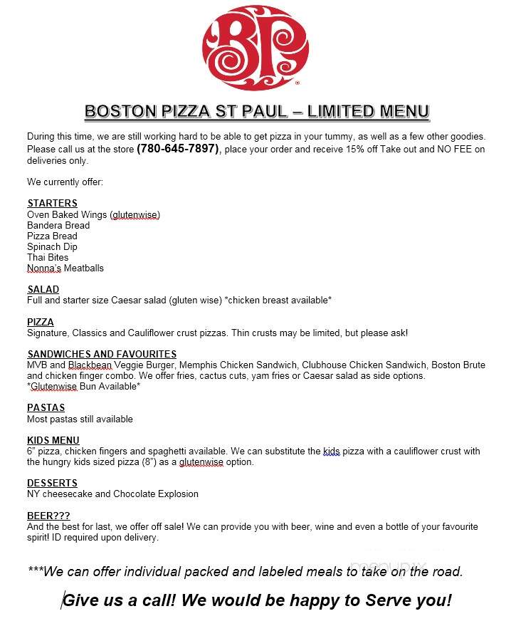 Boston Pizza - Saint Paul, AB menu_pic