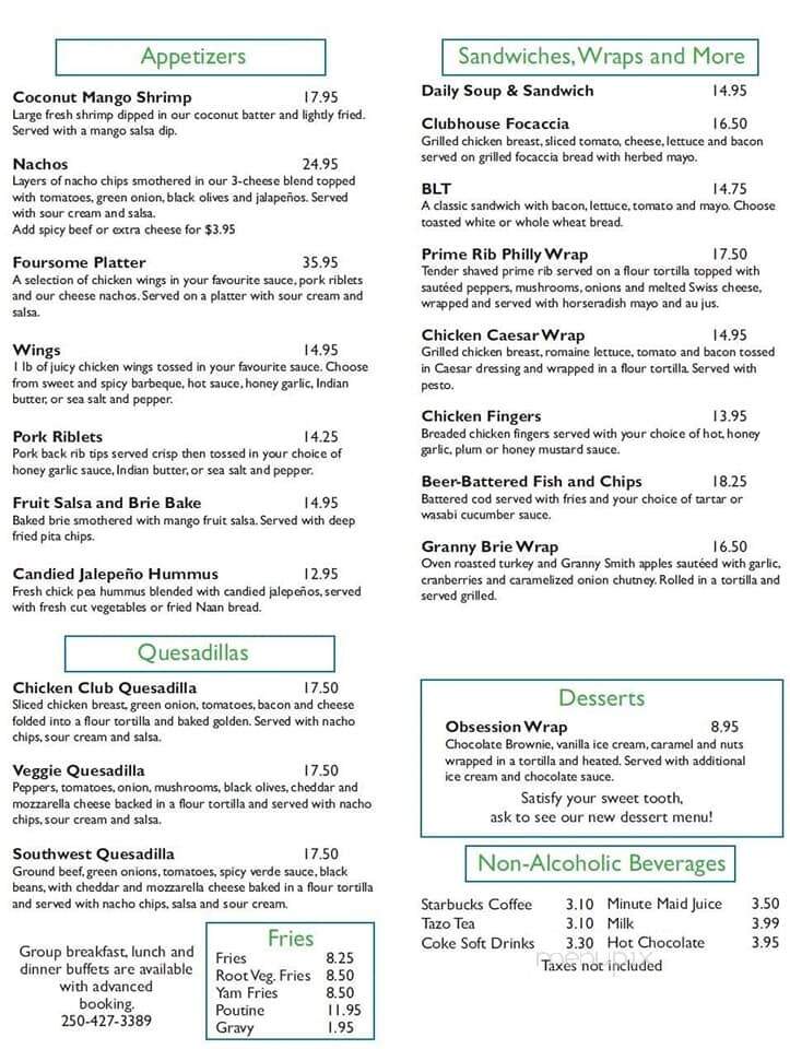 Trickle Creek Golf Resort - Kimberley, BC menu_pic