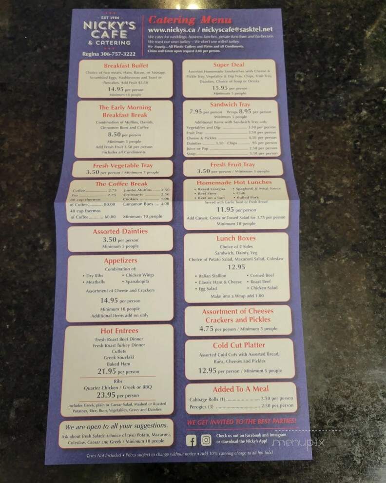 Nicky's Cafe & Bake Shop - Regina, SK menu_pic