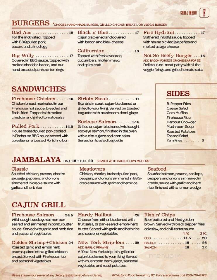 Fire House Grill - Nanaimo, BC menu_pic