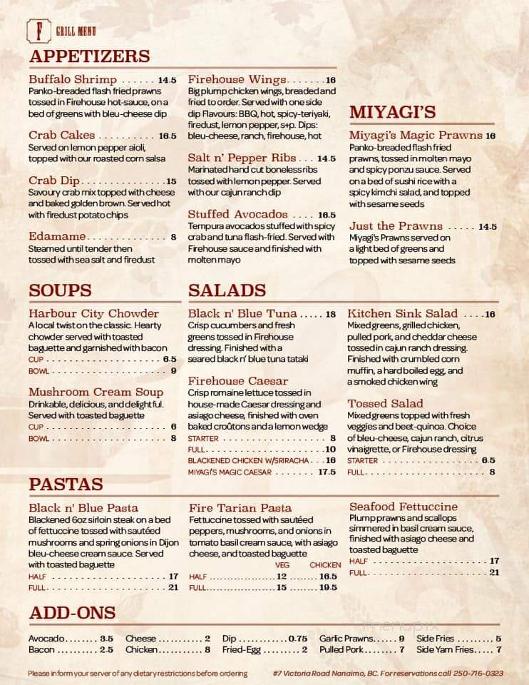 Fire House Grill - Nanaimo, BC menu_pic