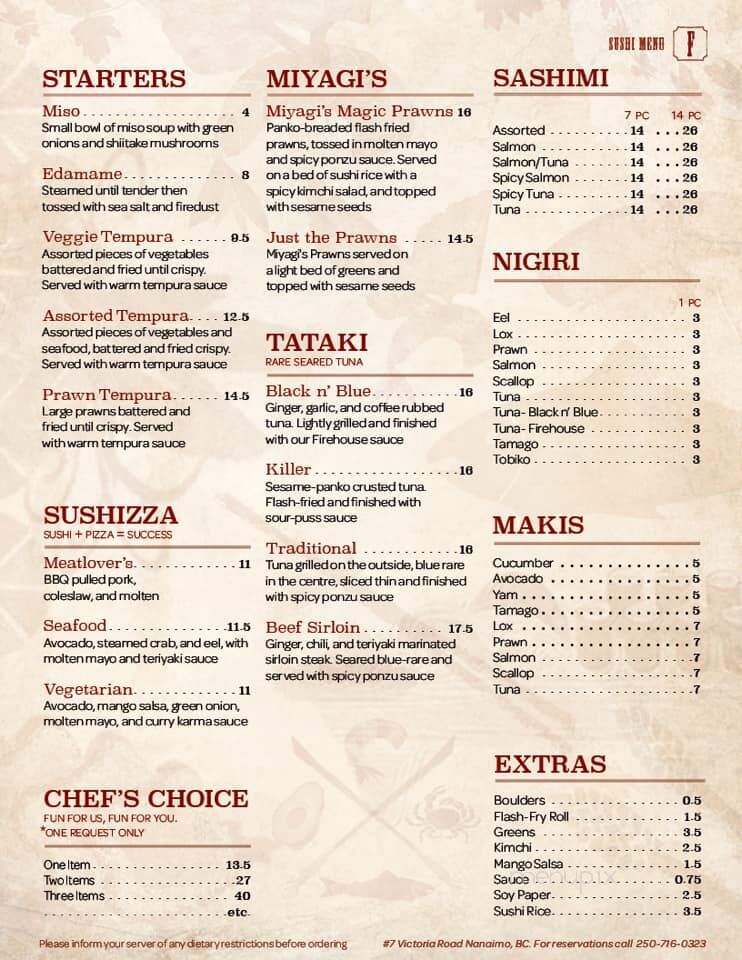 Fire House Grill - Nanaimo, BC menu_pic
