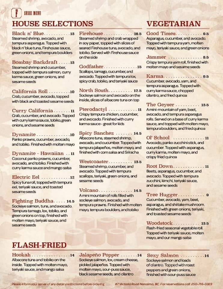Fire House Grill - Nanaimo, BC menu_pic