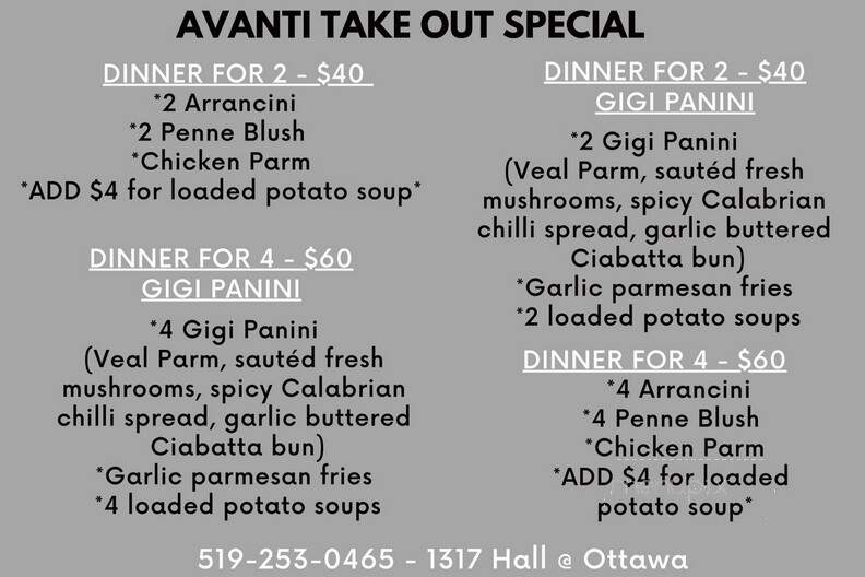 Restaurante Avanti - Windsor, ON menu_pic