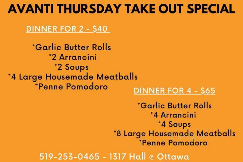 Restaurante Avanti - Windsor, ON menu_pic