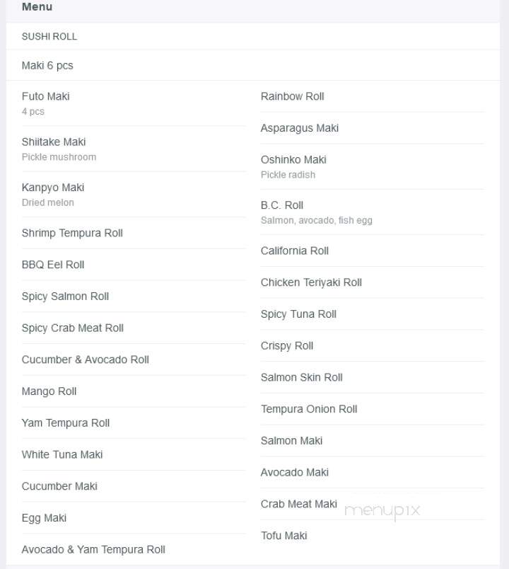 Chiba Sushi - Woodstock, ON menu_pic