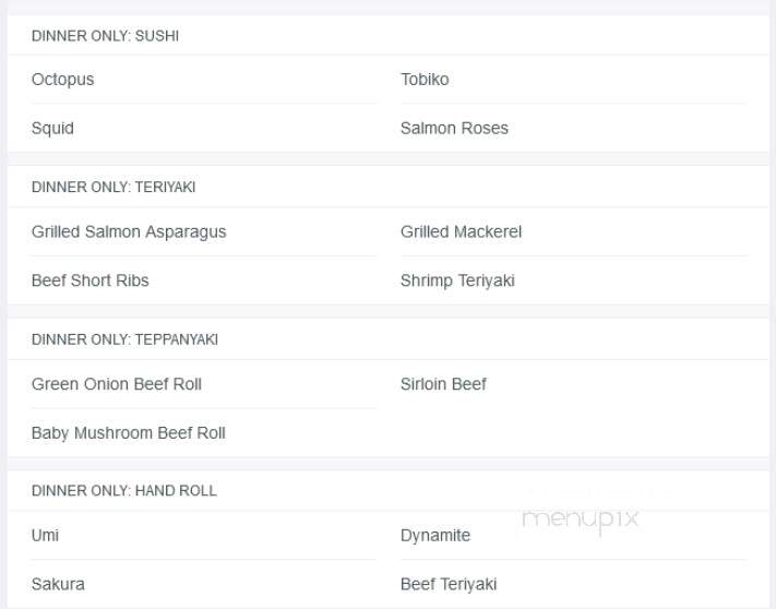 Chiba Sushi - Woodstock, ON menu_pic