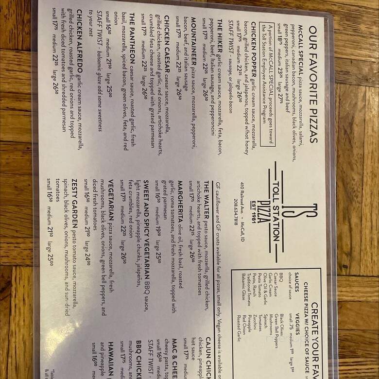 Toll Station Pizza - Mccall, ID menu_pic