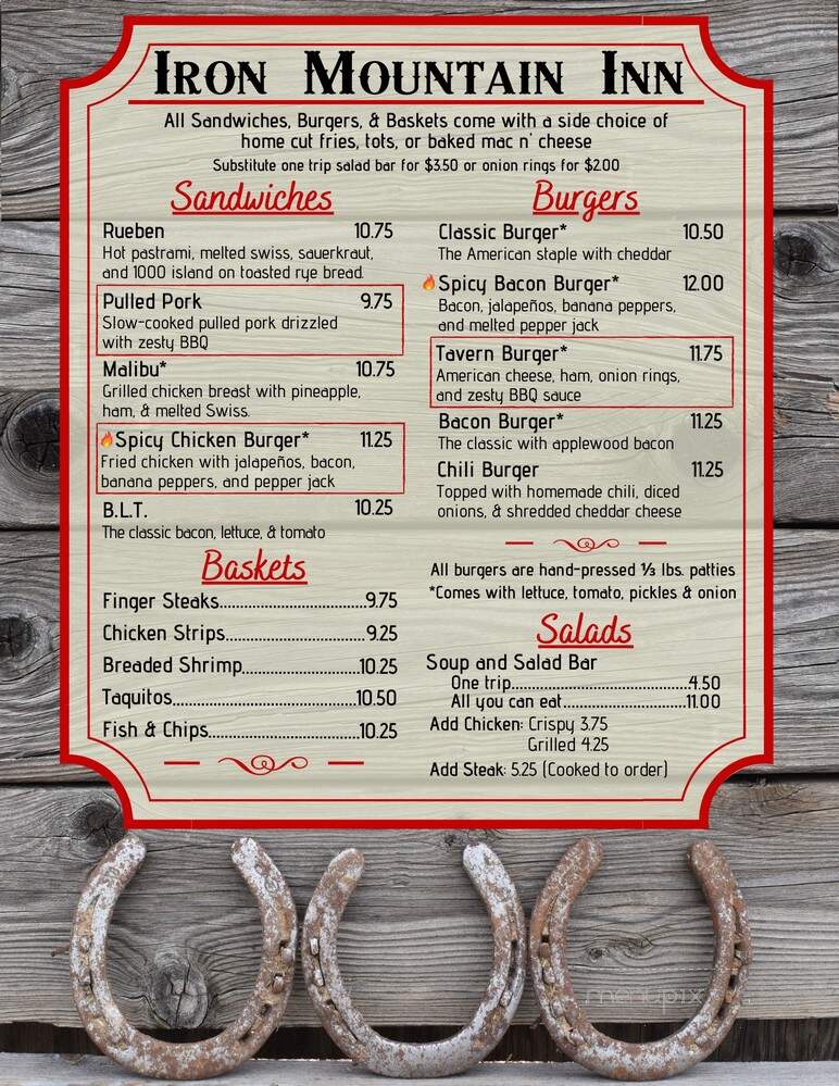 Iron Mountain Inn - Fairfield, ID menu_pic