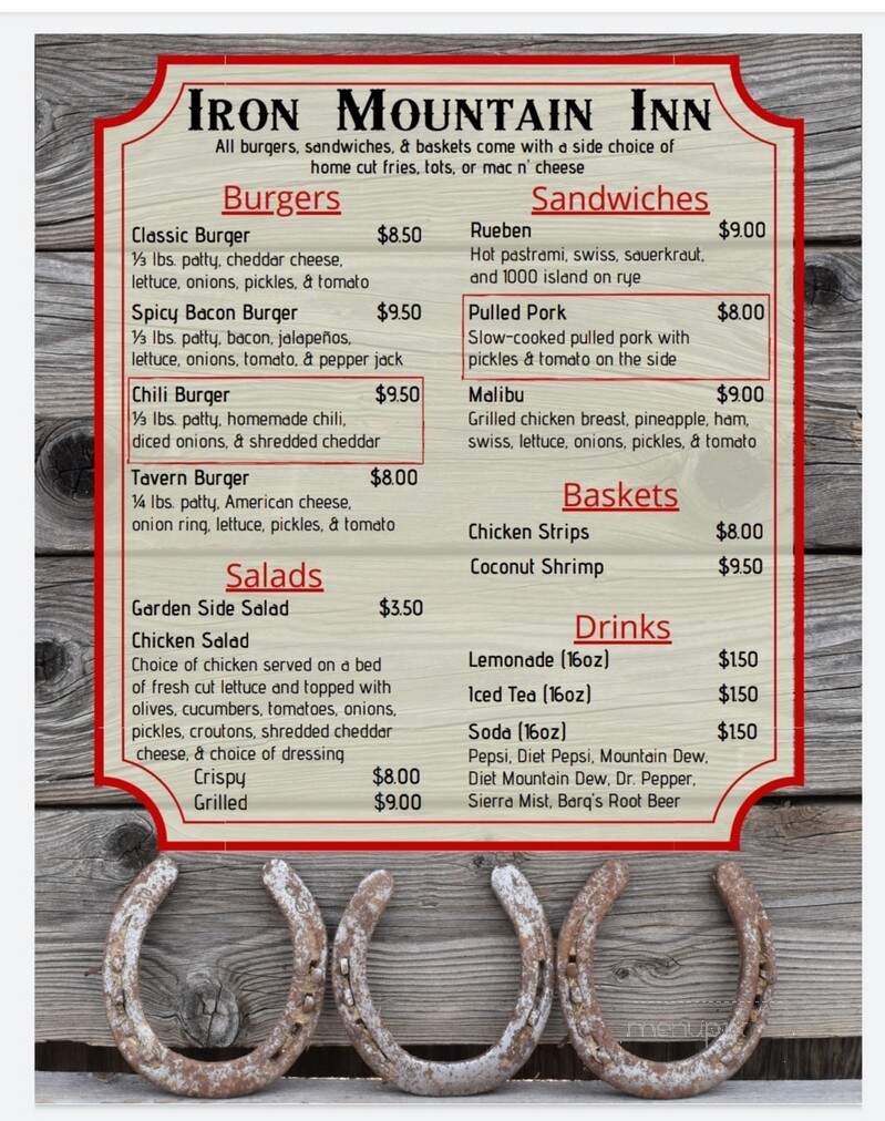 Iron Mountain Inn - Fairfield, ID menu_pic